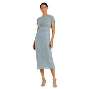 Mac Duggal 93649 Blue Beaded Cap Sleeve Empire Waist Midi Dress Size 6 $498